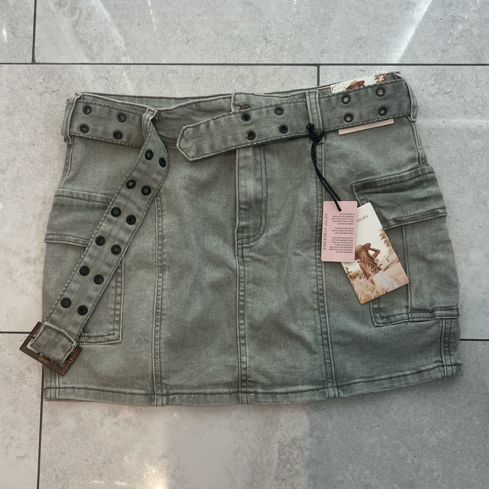 Khaki Cargo Pocket Belted Y2K Inspired Mini Skirt